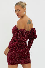 Merry & Bright Sequin Mini Dress Wine