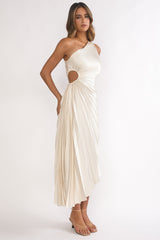 Brooklynn One-Shoulder Accordion Pleat Dress Champagne