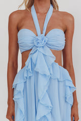 Santiago Cut-Out Ruffle Maxi Dress Ice Blue