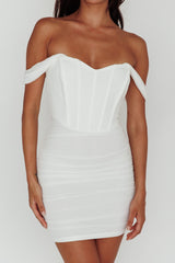 Santana Off-Shoulder Corset Mini Dress Ivory