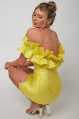 Memoire Off-Shoulder Jacquard Mini Dress Yellow