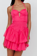 Tuscan Summer Flounce Mini Dress Hot Pink