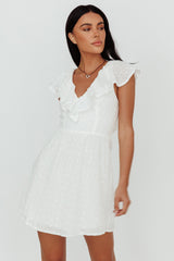 Kiarah Eyelet Ruffle Mini Dress White