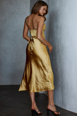 Ma Jolie Strapless Midi Dress Gold
