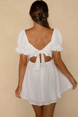 Buongiorno Bella Shirred Lace Up Bodice Mini Dress White