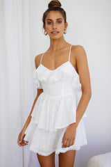 Tameka Ruffle Trim Layered Hem Eyelet Dress White