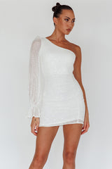 Dalia One Shoulder Sequin Mini Dress White