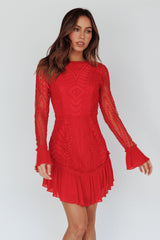 Dreamy Long Sleeve Mini Dress Red