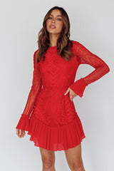 Dreamy Long Sleeve Mini Dress Red