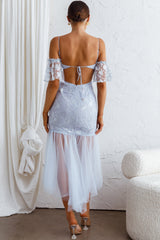 Dreamy Removable Sleeve Sequin Dress Blue