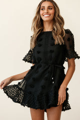 Maleny Embellished Fluted Hem Dress Black