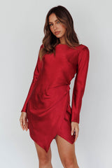 Thank Me Later Long Sleeve Open Back Dress Wine