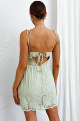 Lovers Lane Lace Trim Tied Strap Dress Avocado