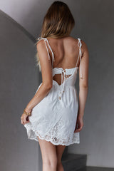 Lovers Lane Lace Trim Tied Strap Dress White