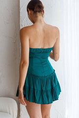 On A Whim Strapless Dropped Waist Dress Forest Green