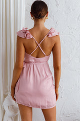 Oriana Ruffle Shoulder Wrap Dress Blush