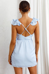 Oriana Ruffle Shoulder Wrap Dress Steel Blue