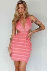 Jolie Fringing Detail Mini Dress Barbie Pink