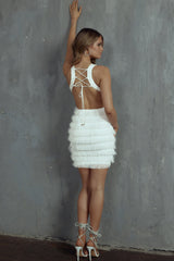 Jolie Fringing Detail Mini Dress White