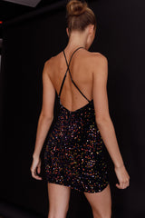 Serving Looks Criss-Cross Back Sequin Mini Dress Midnight Blue