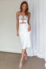 L'Amore Cut-Out Bodice Midi Dress Silver/White