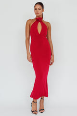 Simha Rose Halterneck Midi Dress Red