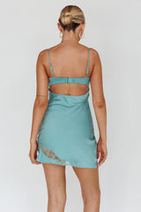Sweet Talker Lace Trim Mini Dress Aqua