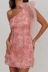 Mykonos Morning Tied One-Shoulder Mini Dress Embellished Pink
