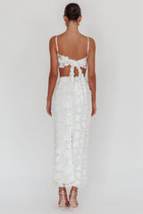 Casi Palm Tree Embroidered Maxi Skirt White