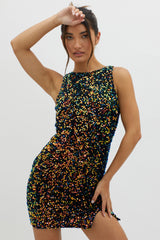 Bedazzle Keyhole Back Sequin Mini Dress Navy