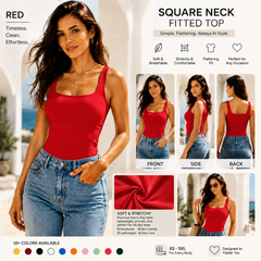 Women Summer&Fall Basic Striped Square Neck Short Sleeve Fitted Crop T-Shirt