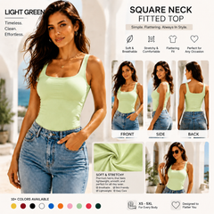 Women Summer&Fall Basic Striped Square Neck Short Sleeve Fitted Crop T-Shirt