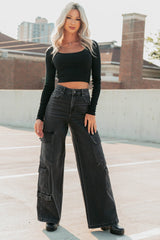 Keyana Scoop Neck Long Sleeve Top (Black)