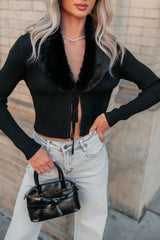 Glitz Happens Detachable Fur Collar Top (Black)