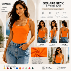 Women Summer&Fall Basic Striped Square Neck Short Sleeve Fitted Crop T-Shirt