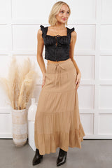 Ocean Serenade Tiered Maxi Skirt (Khaki)