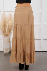 Ocean Serenade Tiered Maxi Skirt (Khaki)