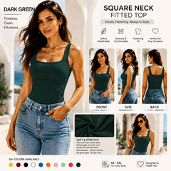 Women Summer&Fall Basic Striped Square Neck Short Sleeve Fitted Crop T-Shirt