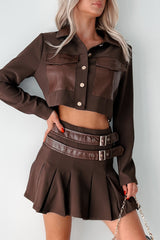 Different Type Of Girl Crop Jacket & Skirt Set (Chocolate)