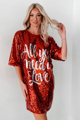 "All You Need Is Love" Sequin Mini Dress (Red)