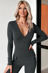 Beautiful Curves Ribbed Cut-Out Back Jumpsuit (Black)