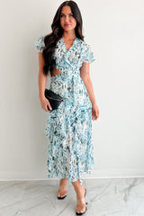 Heart Of Gold Printed Ruffle Maxi Dress (Blue)