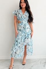 Heart Of Gold Printed Ruffle Maxi Dress (Blue)
