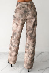 Edgy Attitude Smokey Print Cargo Jeans (Taupe Grey)