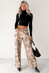 Edgy Attitude Smokey Print Cargo Jeans (Taupe Grey)