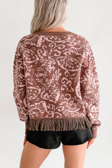 All I Really Want Floral Print Fringe Hem Cardigan (Mocha/Pink)