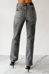 Kourtney Judy Blue Rhinestone Detail Straight Leg Jeans (Grey)