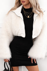 Cabin Comfort Faux Fur Cropped Jacket (White)
