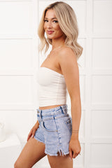 Rightfully Hers Strapless Fitted Crop Top (White)