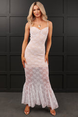 Classic Elegance Lace Maxi Dress (White/Nude)